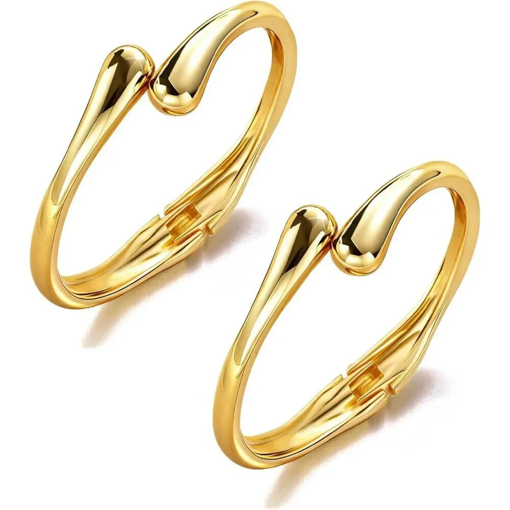 Gold 2 Pc Bangle Bracelets for Women and Teens Adjustable Chunky Twist Cuff - Picture 6 of 7